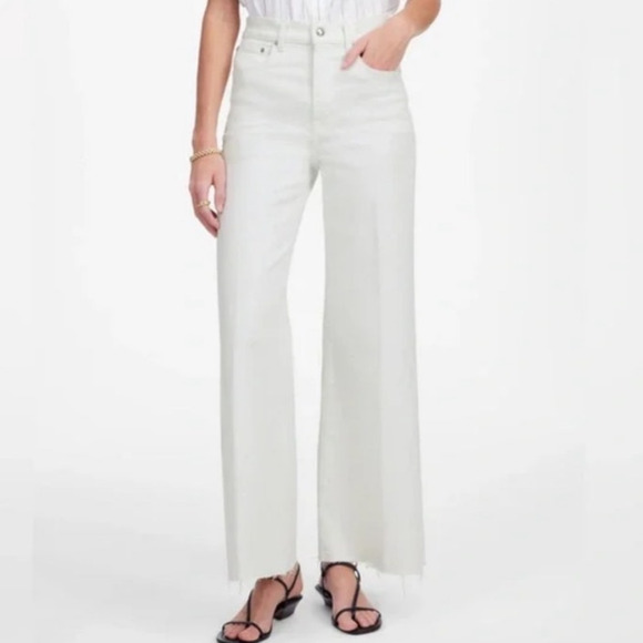 NWT Madewell Flared Wide-Leg Crop Jeans in Pure White Size 26 - Picture 1 of 16